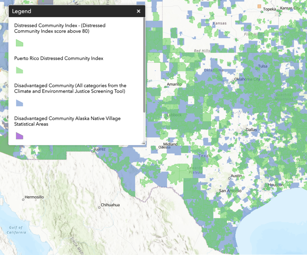 This is a map of Texas distressed and disadvantaged communities for the REAP grant
